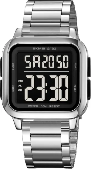 SKMEI Men's Digital Watch with EL Light, 30M Waterproof Sports Watch, Stylish Square Dial Watch for Men Dual Time Zone Function