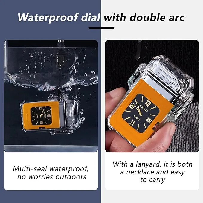 SKRFIRE Clear Waterproof Electric Lighter Rechargeable Plasma Double Arc Lighter Outdoor Windproof Flameless Lighter for Camping, Adventure, Survival (Orange)