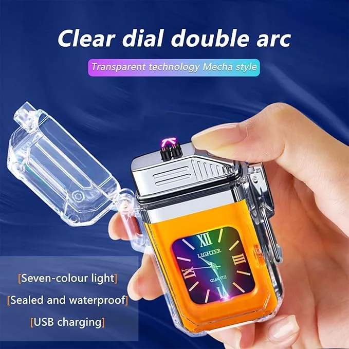 SKRFIRE Clear Waterproof Electric Lighter Rechargeable Plasma Double Arc Lighter Outdoor Windproof Flameless Lighter for Camping, Adventure, Survival (Orange)