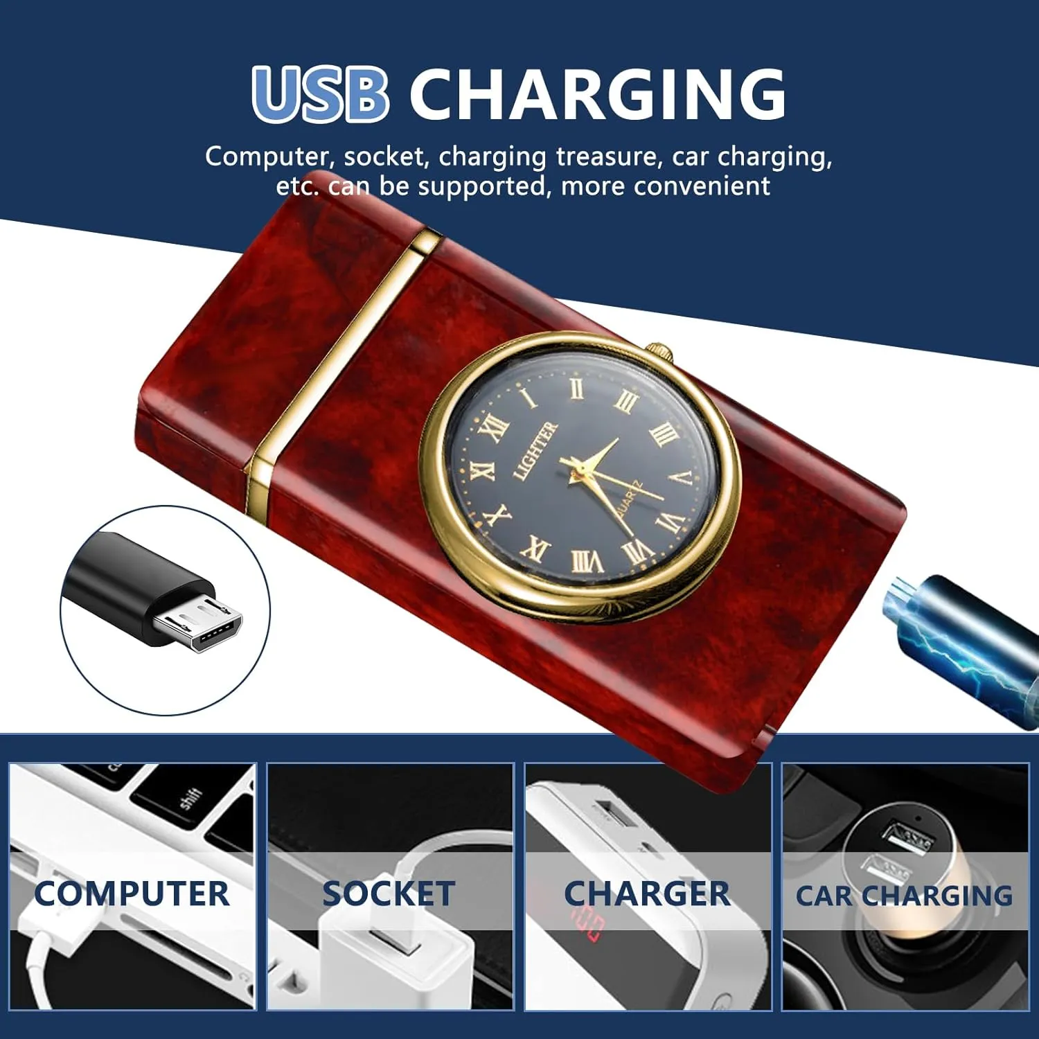 SKRFIRE Electric Lighter Double Arc Plasma Lighter, Rechargeable Lighter with Battery Display Indication Cool Lighter Revolve with Gift Box for Friends, Family, Candles(red), 0.1