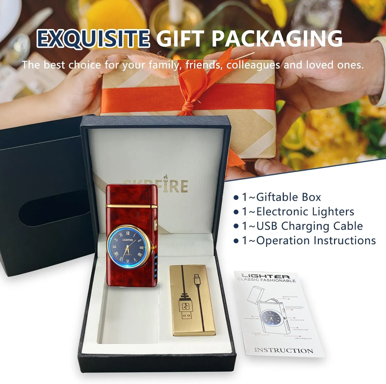 SKRFIRE Electric Lighter Double Arc Plasma Lighter, Rechargeable Lighter with Battery Display Indication Cool Lighter Revolve with Gift Box for Friends, Family, Candles(red), 0.1