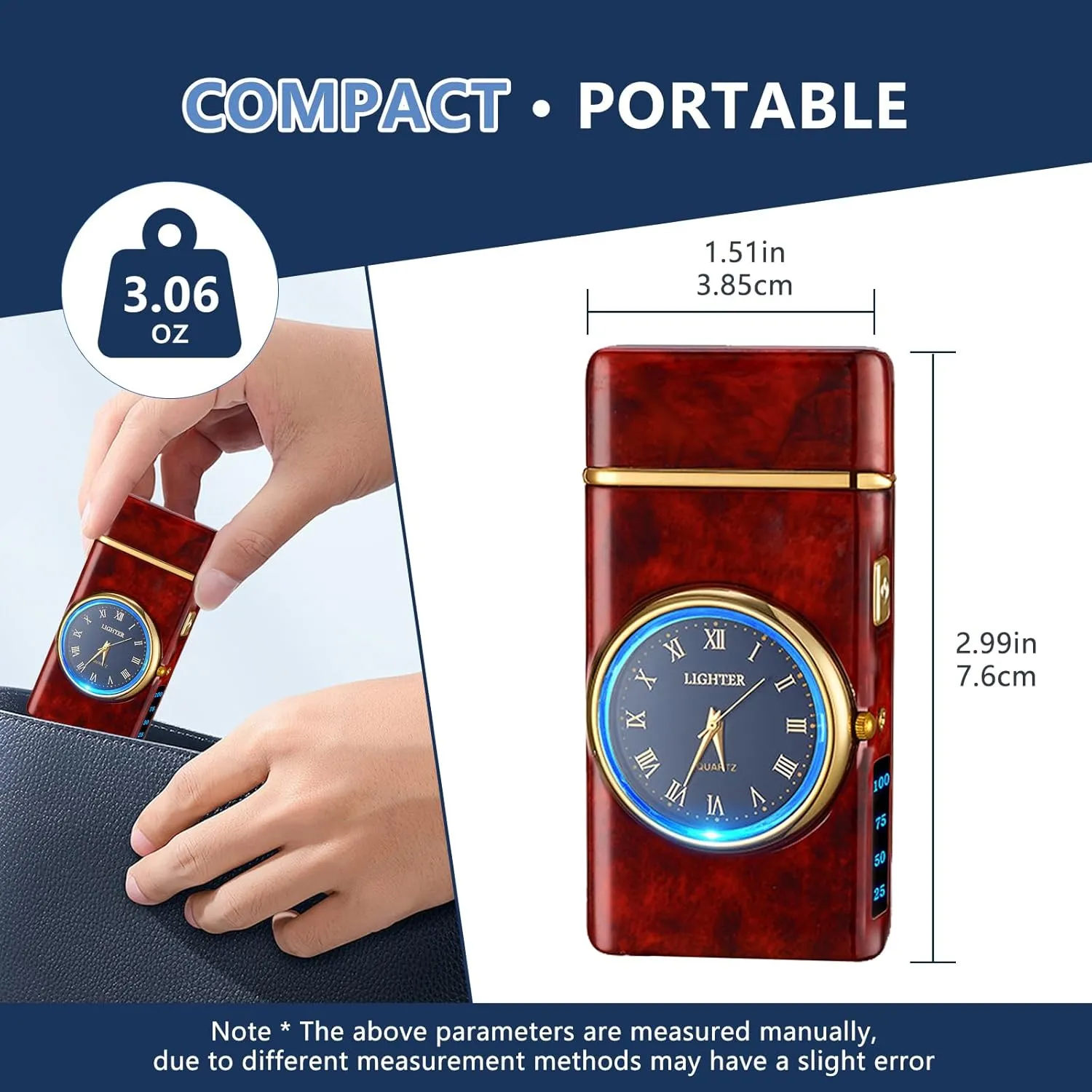 SKRFIRE Electric Lighter Double Arc Plasma Lighter, Rechargeable Lighter with Battery Display Indication Cool Lighter Revolve with Gift Box for Friends, Family, Candles(red), 0.1