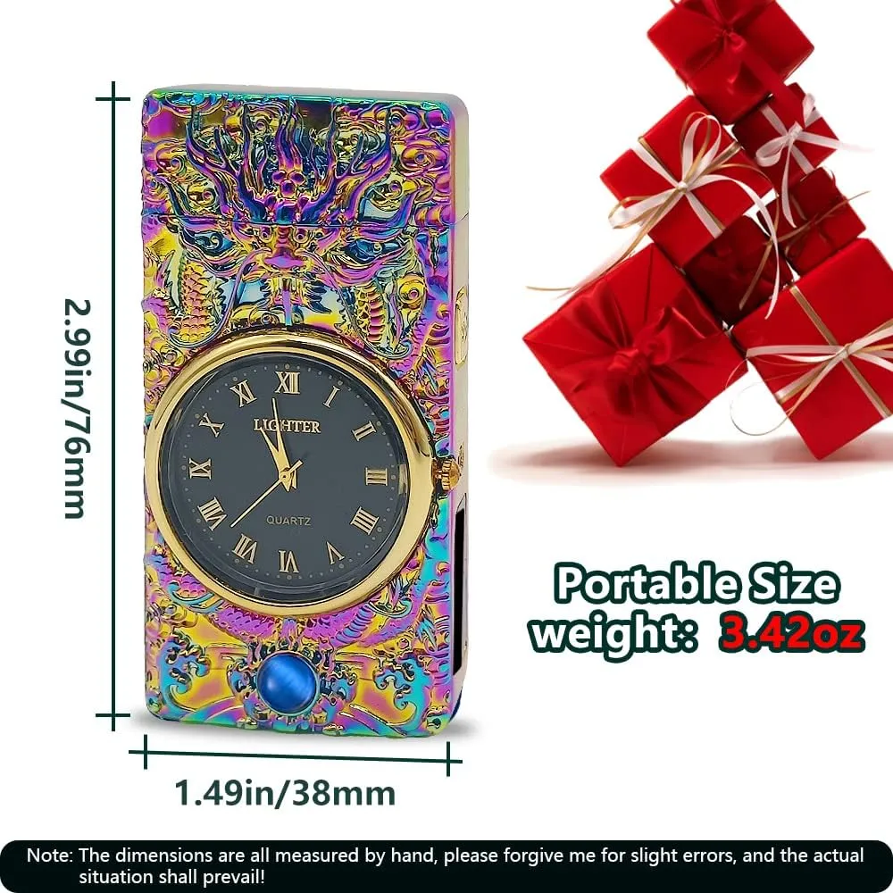 SKRFIRE Luxury Watch Lighter for Men, USB Lighters Rechargeable Plasma Arc Lighter, Windproof Flameless Butane Free Mini Portable Pocket Lighter for Candles(Multicolour Dragon)