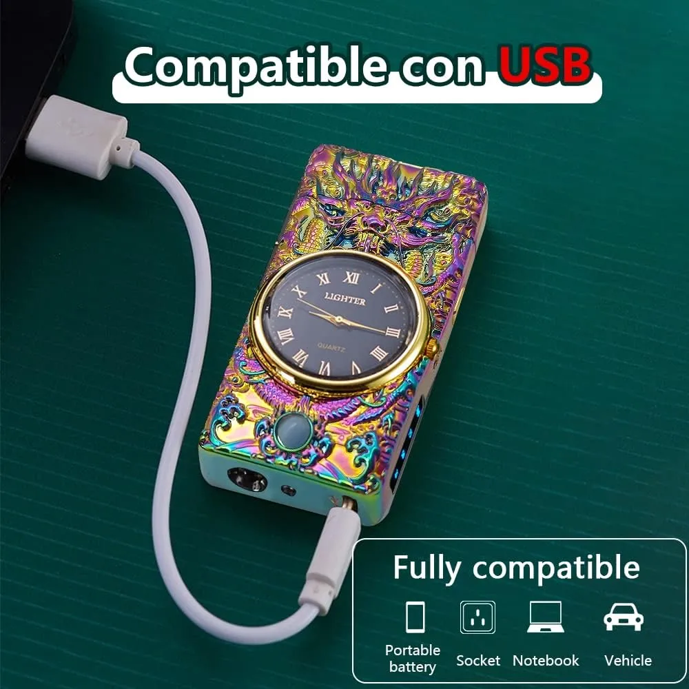 SKRFIRE Luxury Watch Lighter for Men, USB Lighters Rechargeable Plasma Arc Lighter, Windproof Flameless Butane Free Mini Portable Pocket Lighter for Candles(Multicolour Dragon)