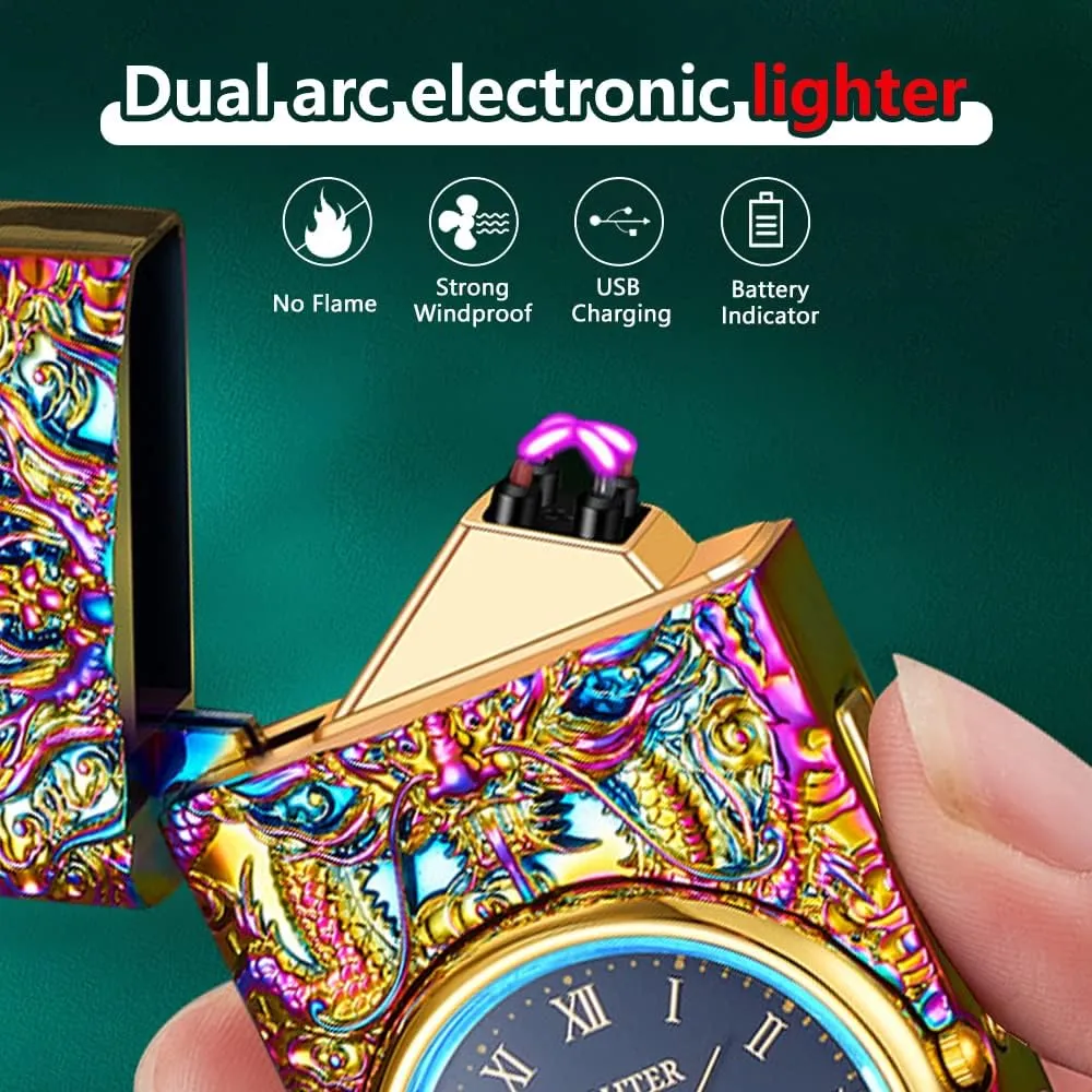 SKRFIRE Luxury Watch Lighter for Men, USB Lighters Rechargeable Plasma Arc Lighter, Windproof Flameless Butane Free Mini Portable Pocket Lighter for Candles(Multicolour Dragon)