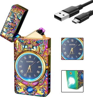 SKRFIRE Luxury Watch Lighter for Men, USB Lighters Rechargeable Plasma Arc Lighter, Windproof Flameless Butane Free Mini Portable Pocket Lighter for Candles(Multicolour Dragon)