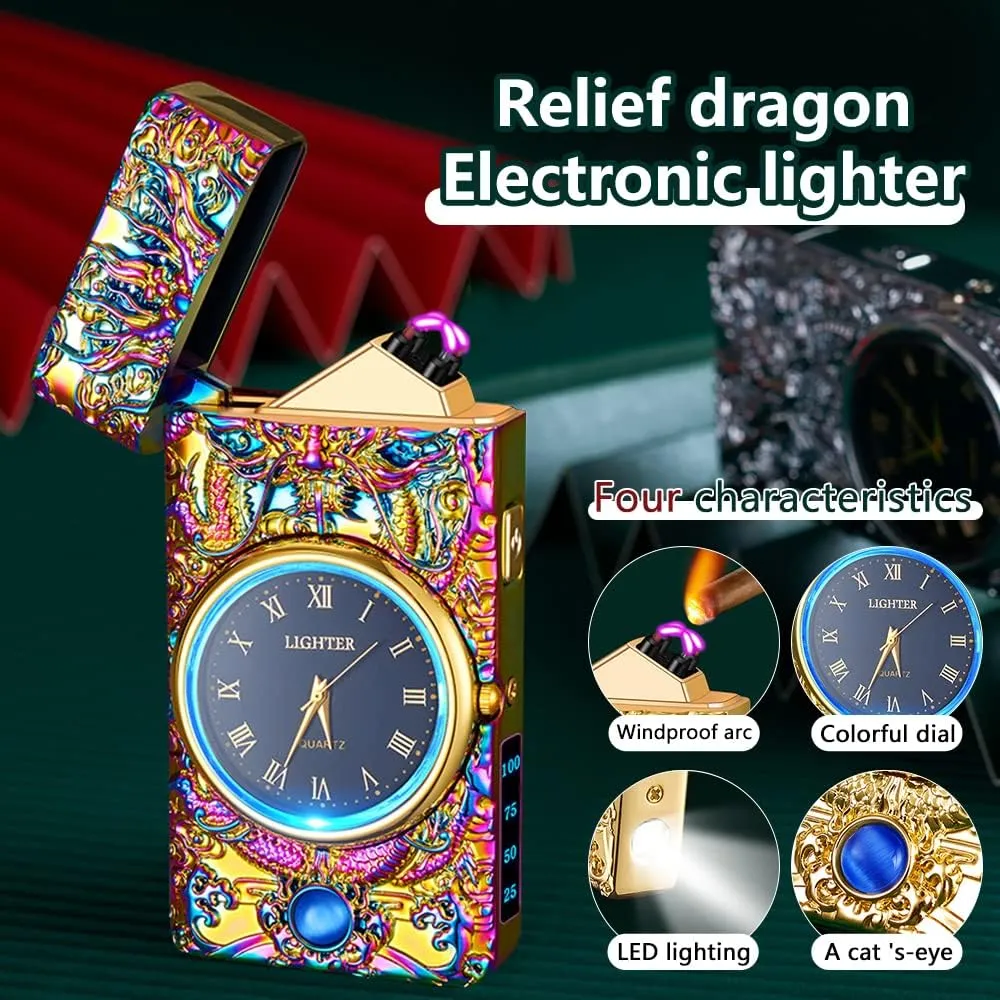 SKRFIRE Luxury Watch Lighter for Men, USB Lighters Rechargeable Plasma Arc Lighter, Windproof Flameless Butane Free Mini Portable Pocket Lighter for Candles(Multicolour Dragon)