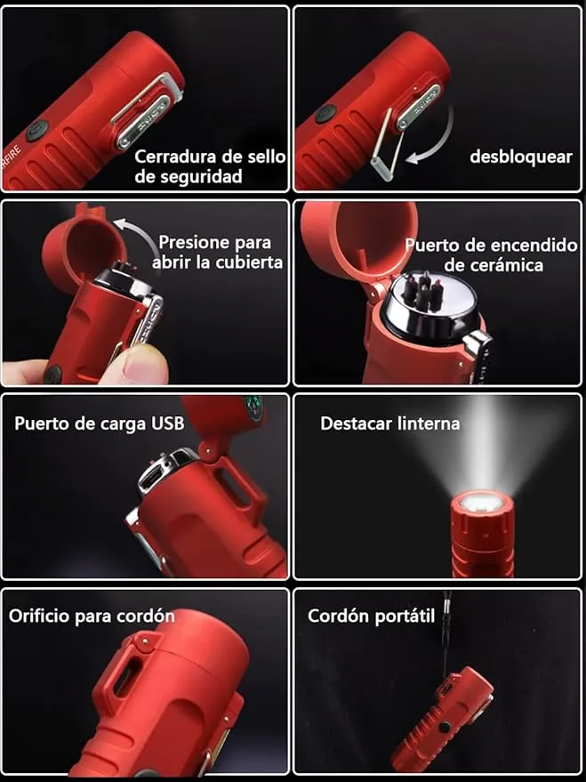 SKRFIRE Outdoor Compass Lighter Windproof Double Arc Electric Lighter Rechargeable Lighter Flashlight Lighter Waterproof Plasma Lighter with Lanyard for Camping, Hiking, Travel (Red)