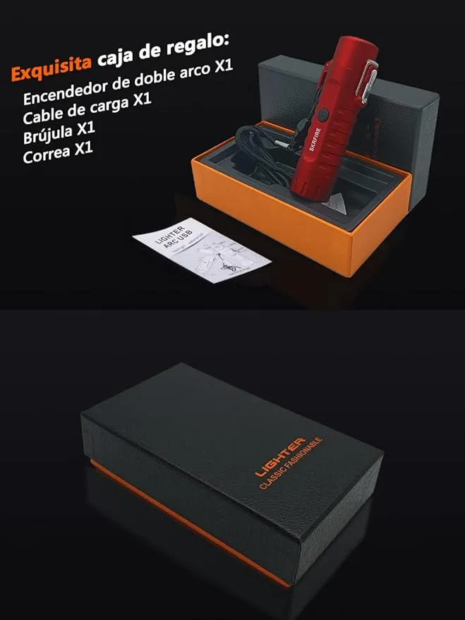 SKRFIRE Outdoor Compass Lighter Windproof Double Arc Electric Lighter Rechargeable Lighter Flashlight Lighter Waterproof Plasma Lighter with Lanyard for Camping, Hiking, Travel (Red)