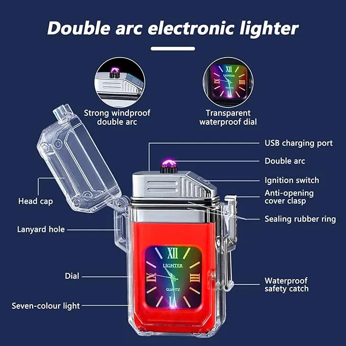 SKRFIRE Plasma Lighter Rechargeable Electric Lighter Outdoor Windproof Flameless Lighter with Seven Colours Lighter for Valentine's Day (Red)