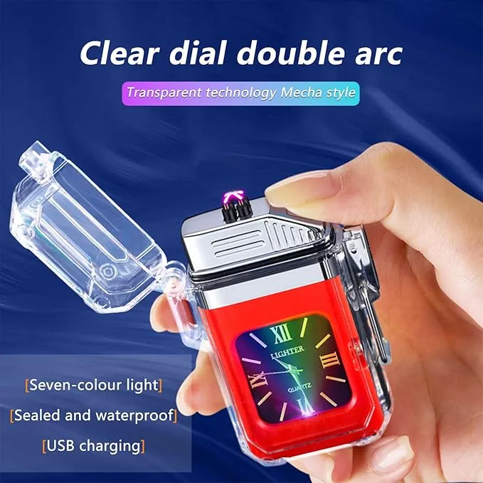 SKRFIRE Plasma Lighter Rechargeable Electric Lighter Outdoor Windproof Flameless Lighter with Seven Colours Lighter for Valentine's Day (Red)