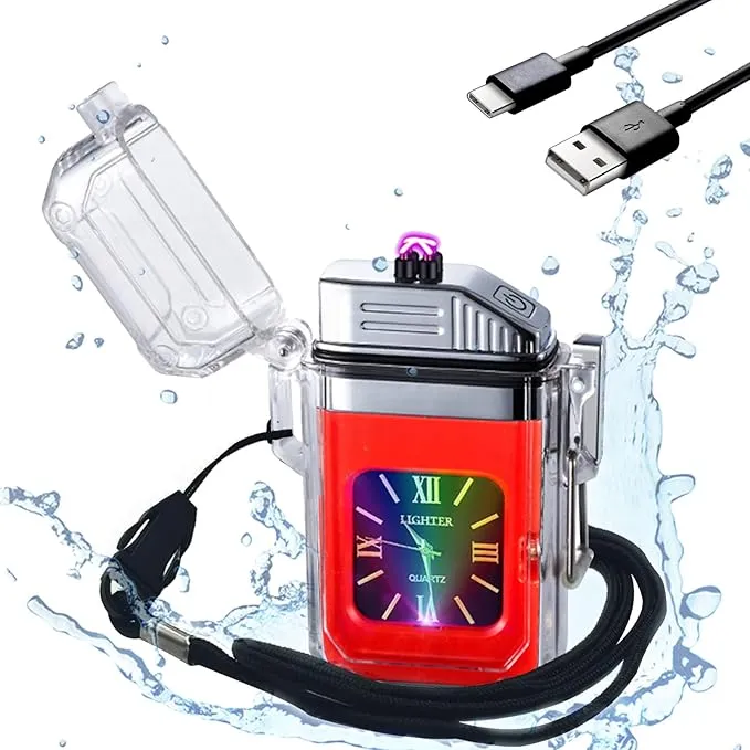 SKRFIRE Plasma Lighter Rechargeable Electric Lighter Outdoor Windproof Flameless Lighter with Seven Colours Lighter for Valentine's Day (Red)