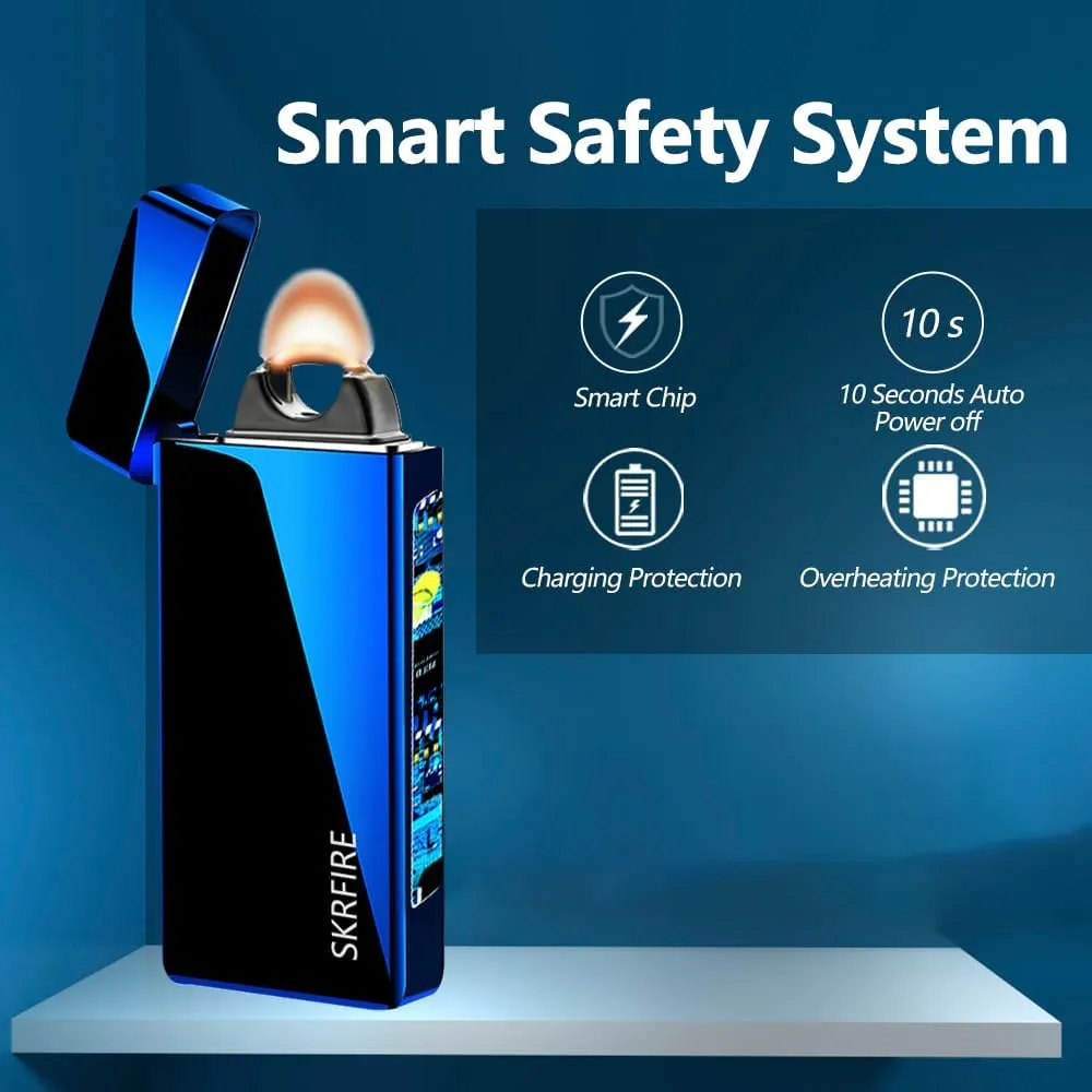 SKRFIRE Plasma USB Rechargeable Arc Lighters Windproof Electric Big Flame Cool Lighter with LED Battery Indication for Outdoor, Camping, Adventure, Grill(Blue)