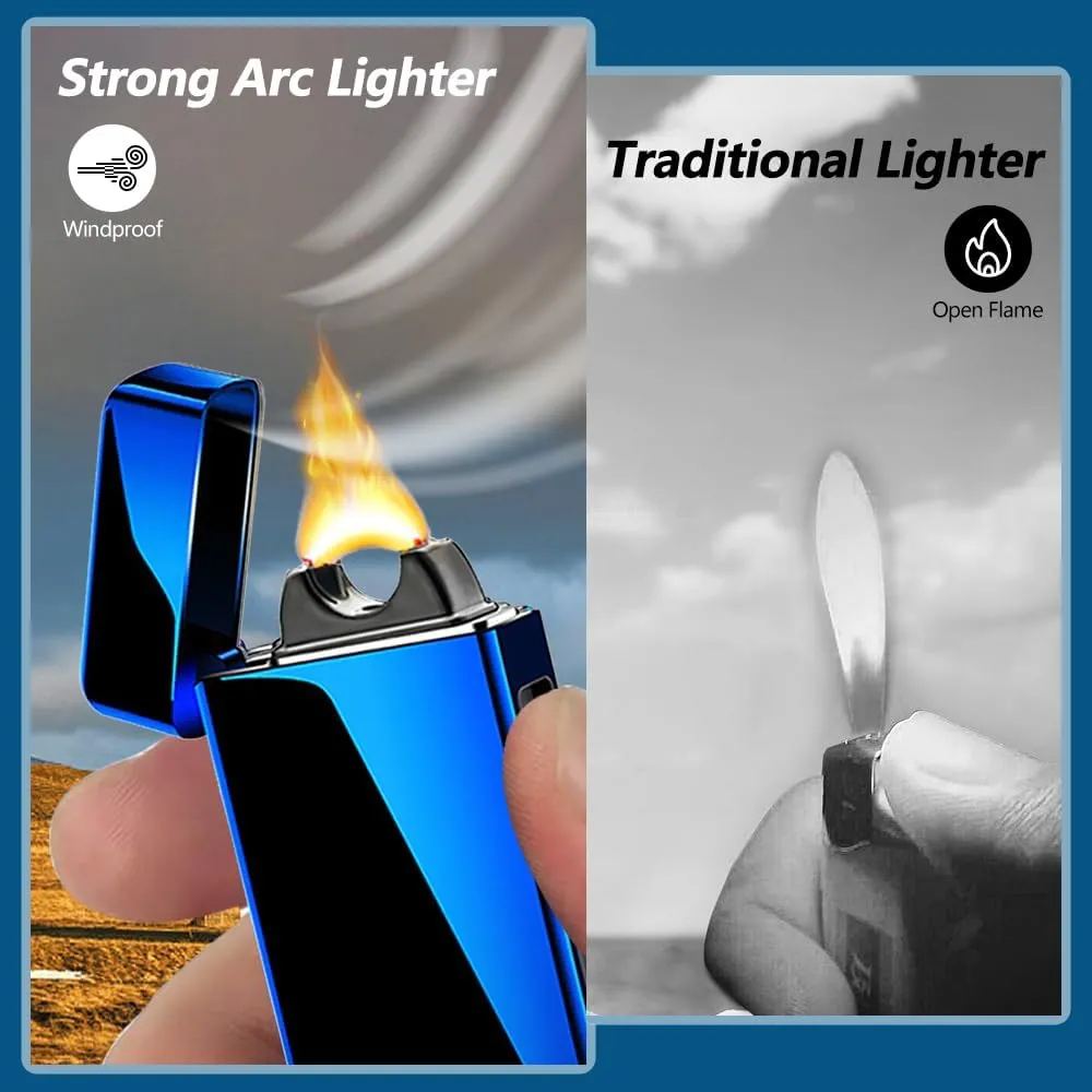 SKRFIRE Plasma USB Rechargeable Arc Lighters Windproof Electric Big Flame Cool Lighter with LED Battery Indication for Outdoor, Camping, Adventure, Grill(Blue)