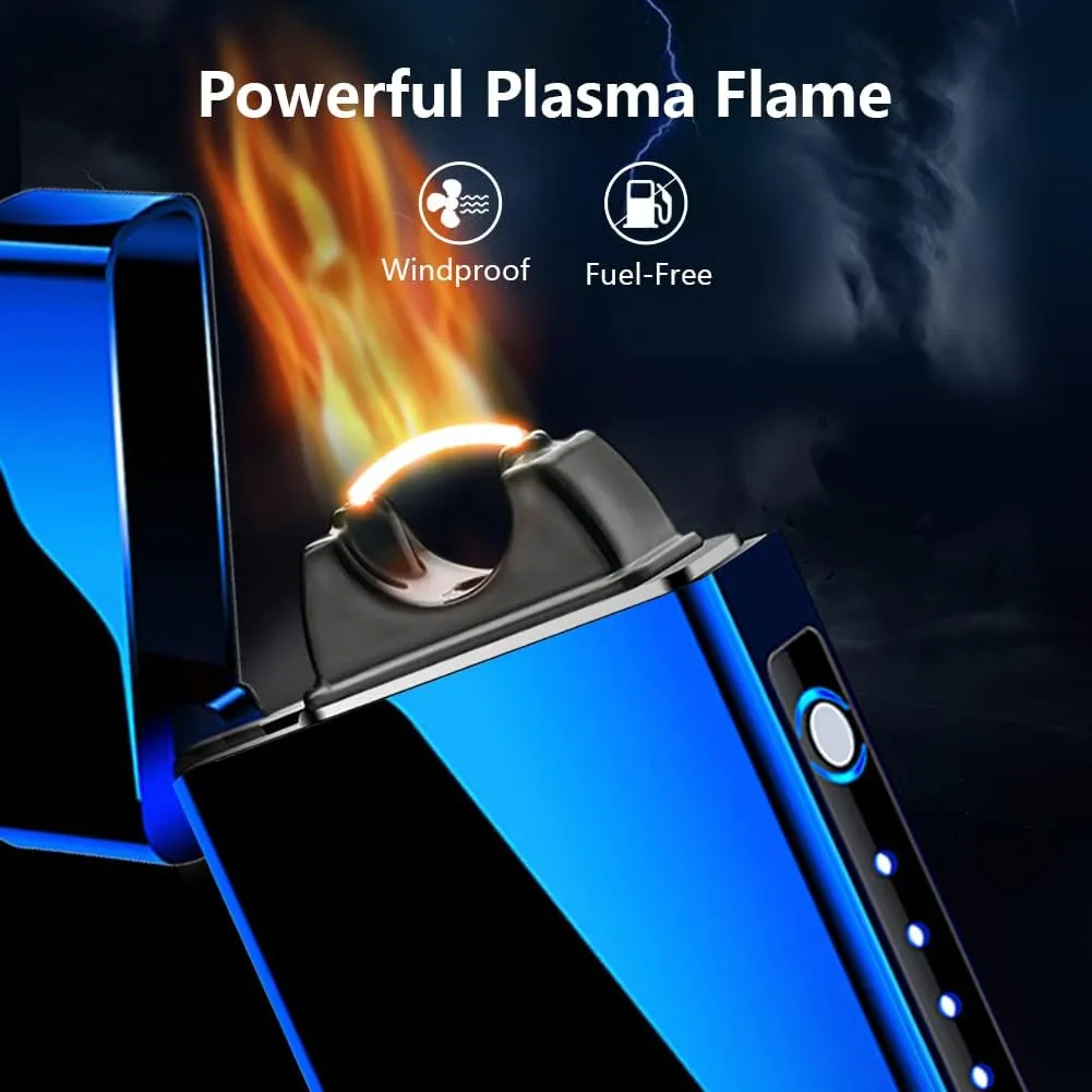 SKRFIRE Plasma USB Rechargeable Arc Lighters Windproof Electric Big Flame Cool Lighter with LED Battery Indication for Outdoor, Camping, Adventure, Grill(Blue)