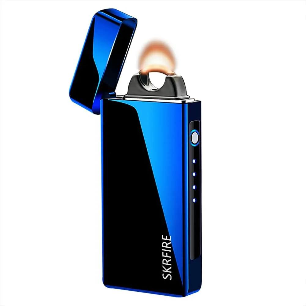 SKRFIRE Plasma USB Rechargeable Arc Lighters Windproof Electric Big Flame Cool Lighter with LED Battery Indication for Outdoor, Camping, Adventure, Grill(Blue)