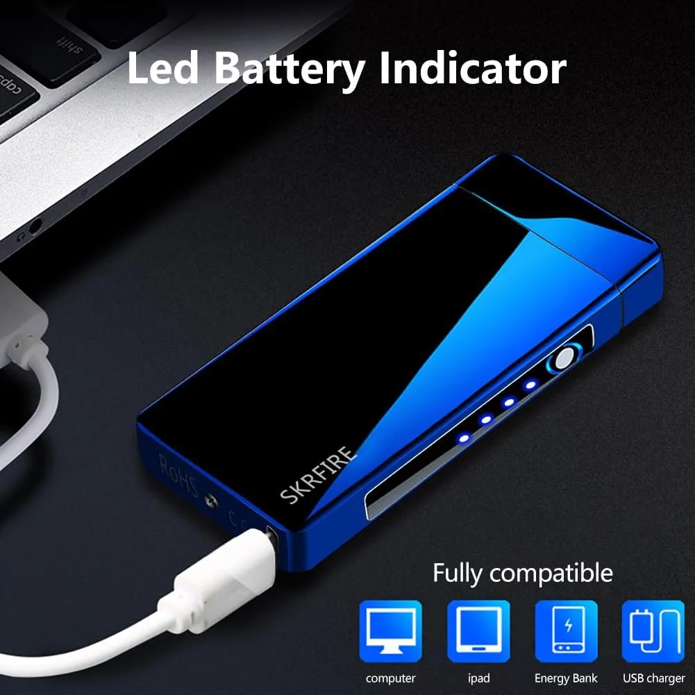 SKRFIRE Plasma USB Rechargeable Arc Lighters Windproof Electric Big Flame Cool Lighter with LED Battery Indication for Outdoor, Camping, Adventure, Grill(Blue)