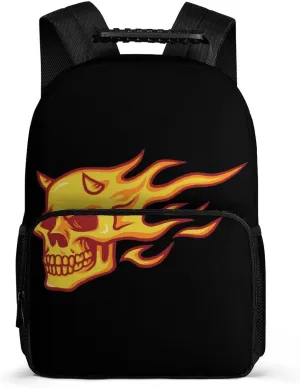 Skull Burning Fire Unisex Backpack Casual Daypacks 16" Shoulders Bag for Camping Hiking Travel Gear