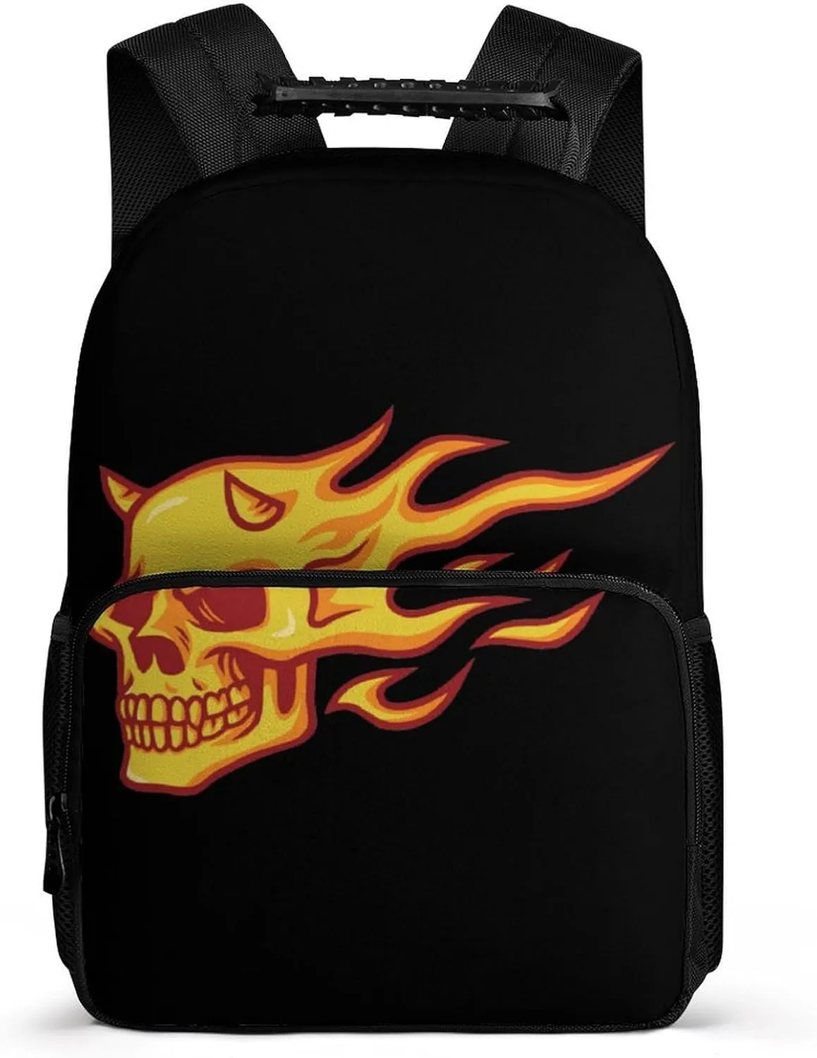 Skull Burning Fire Unisex Backpack Casual Daypacks 16" Shoulders Bag for Camping Hiking Travel Gear