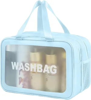 “Sky Blue Premium Waterproof Makeup Washbag - Portable Travel Cosmetic Organizer with Multi-Compartment Design for Women - Durable and Stylish Toiletry Bag for Beauty Essentials” (Sky blue)