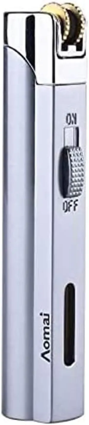 Slim Metal Jet Torch Flame Lighter Grinding Flint Butane Gas Windproof Cigarette Lighter - Silver