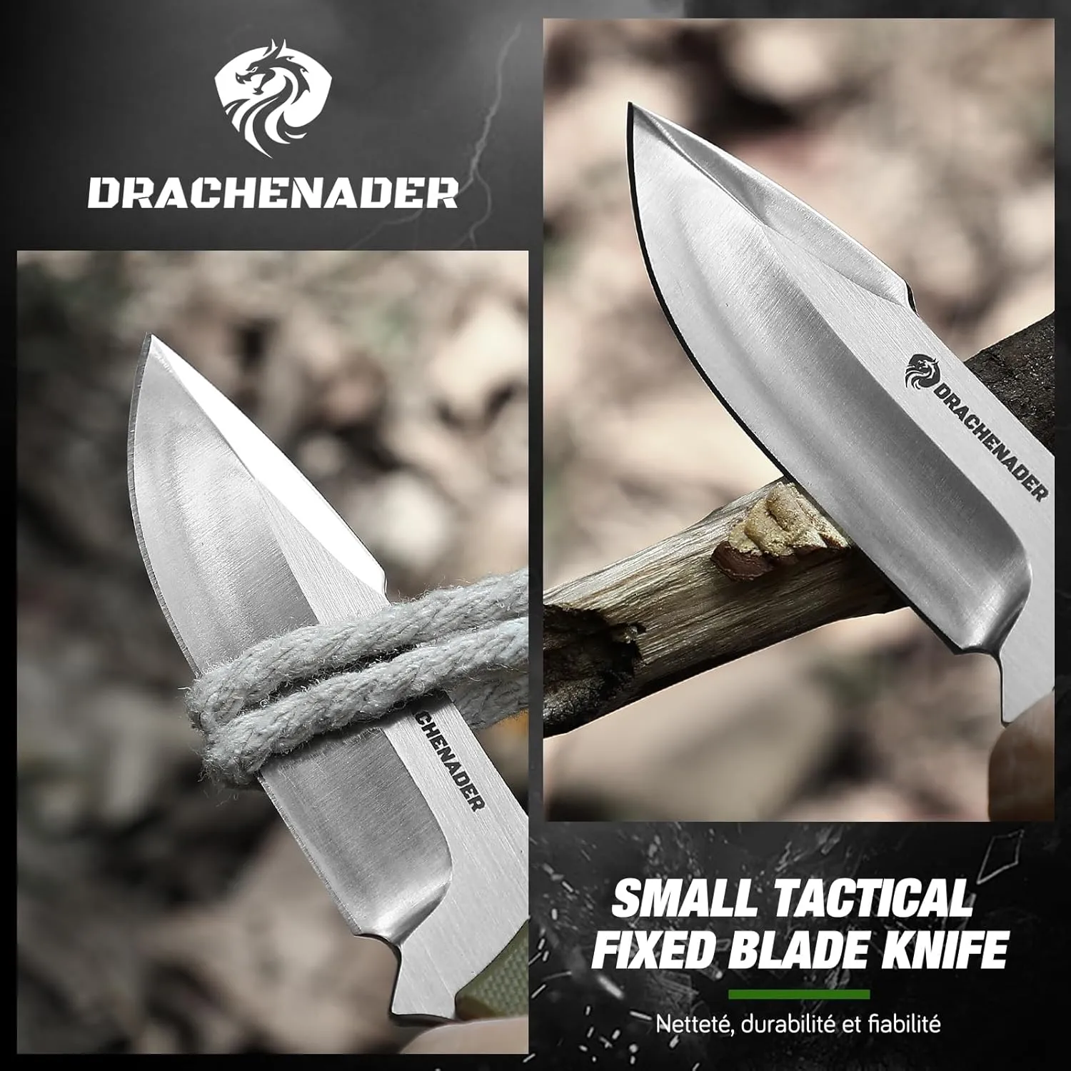 Small Fixed Blade Knife 7 inch Tactical Knife EDC D2 Steel with Kydex Sheath, G10 Handle, Clip Lock and Gift Box, Versatile for Horizontal and Vertical Carry