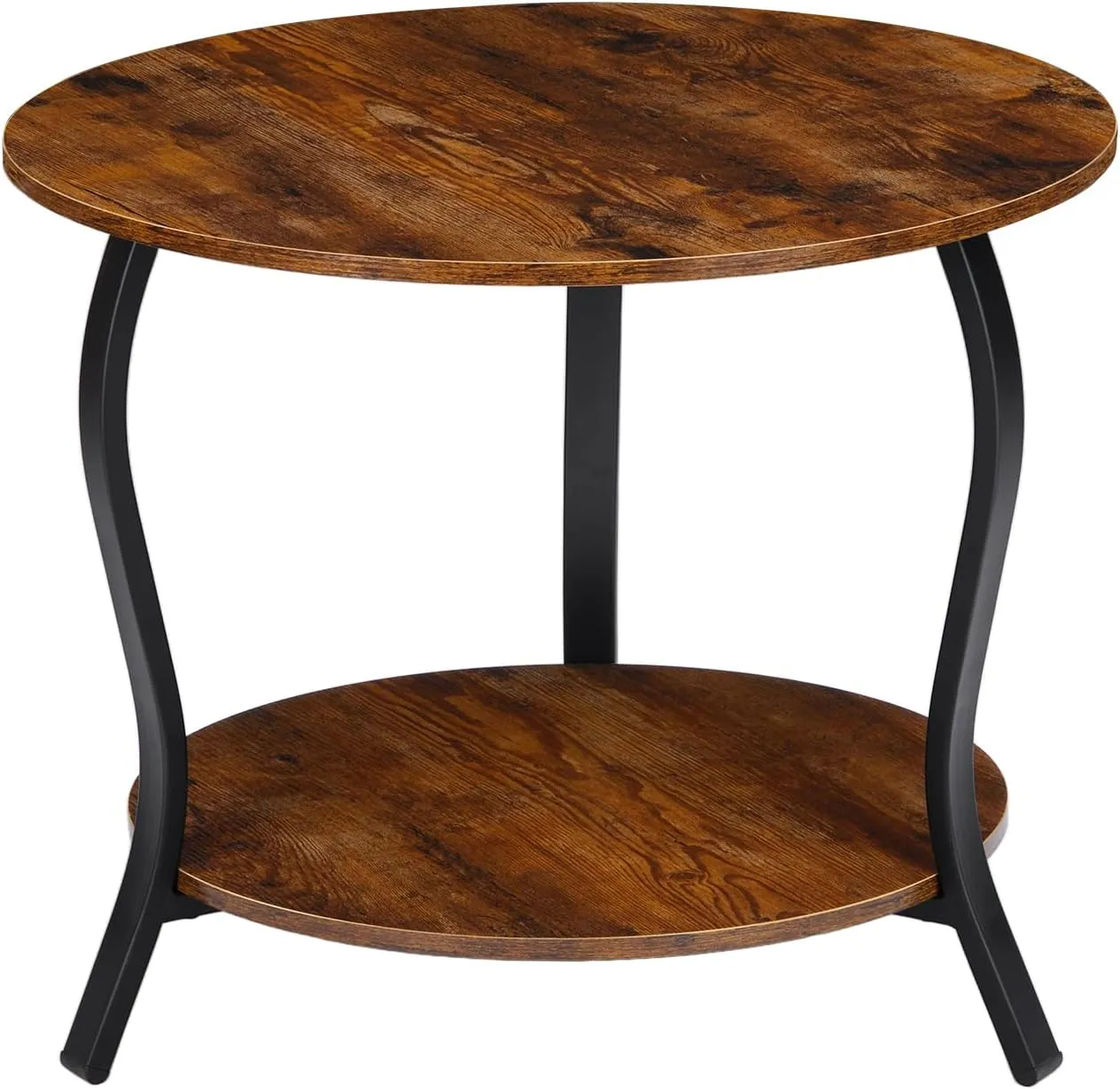 Small Round Coffee Table with Open Storage,23" 2-Tier Coffee Side Tables for Small Space, Accent Center Table Circle Sofa End Table with Wooden Table Top for Living Room Bedroom (Rustic Brown)