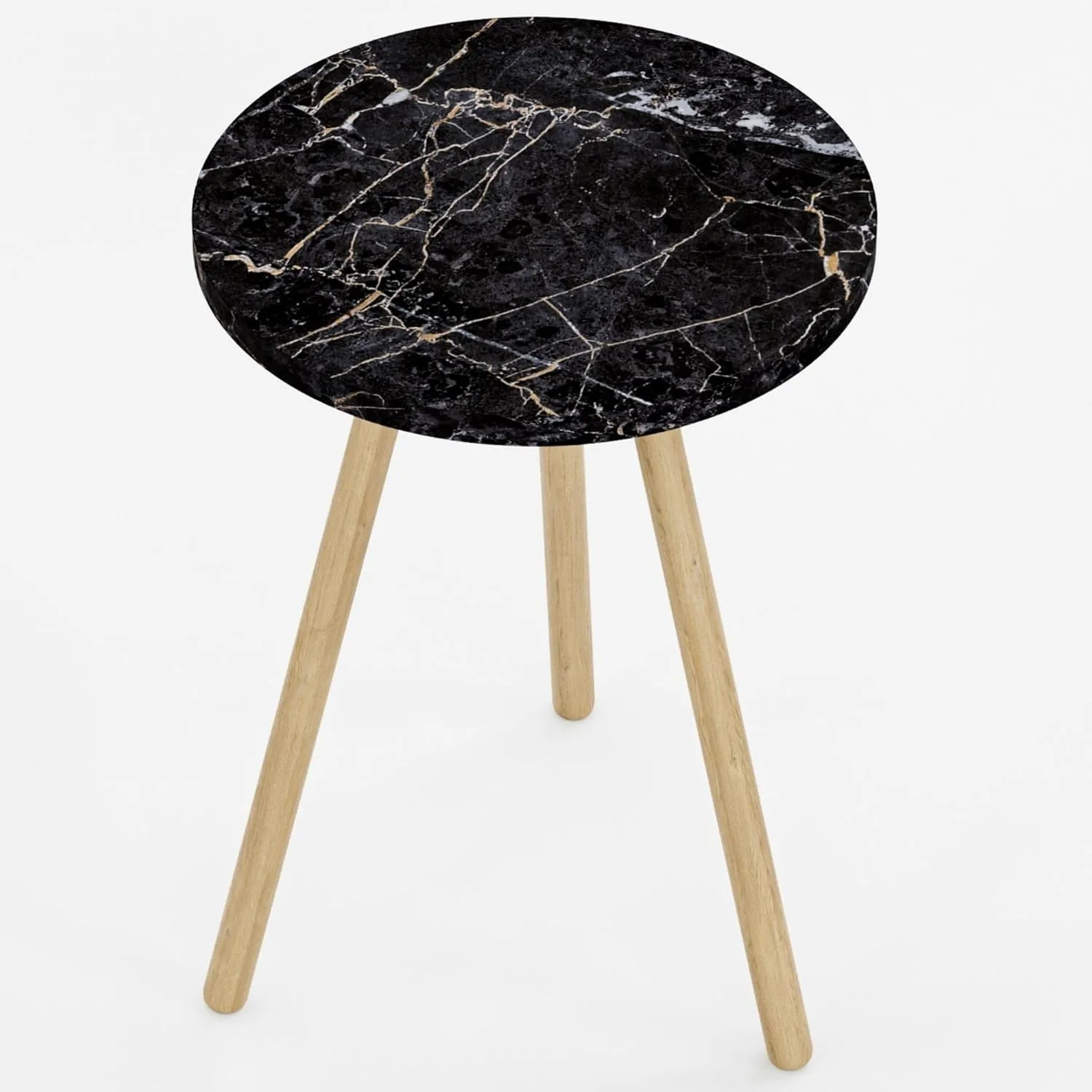 Small Round Side Tables for Living Room, Minimalist Circle Accent End Table Small Spaces Apartments, Modern Night Stand for Bedroom, Office, Nursery (Black Marble)