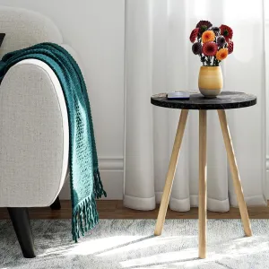 Small Round Side Tables for Living Room, Minimalist Circle Accent End Table Small Spaces Apartments, Modern Night Stand for Bedroom, Office, Nursery (Black Marble)