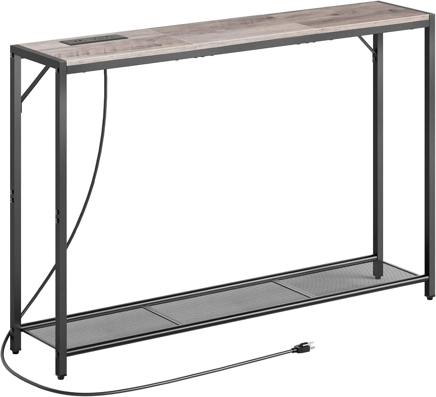 Sofa Table with Power Outlet, 43.7" Console Table with USB Ports, Behind Couch Table, Entryway Table for Living Room, Entryway, Foyer, Metal Frame, Adjustable Feet, Greige CTHG11E01Z1
