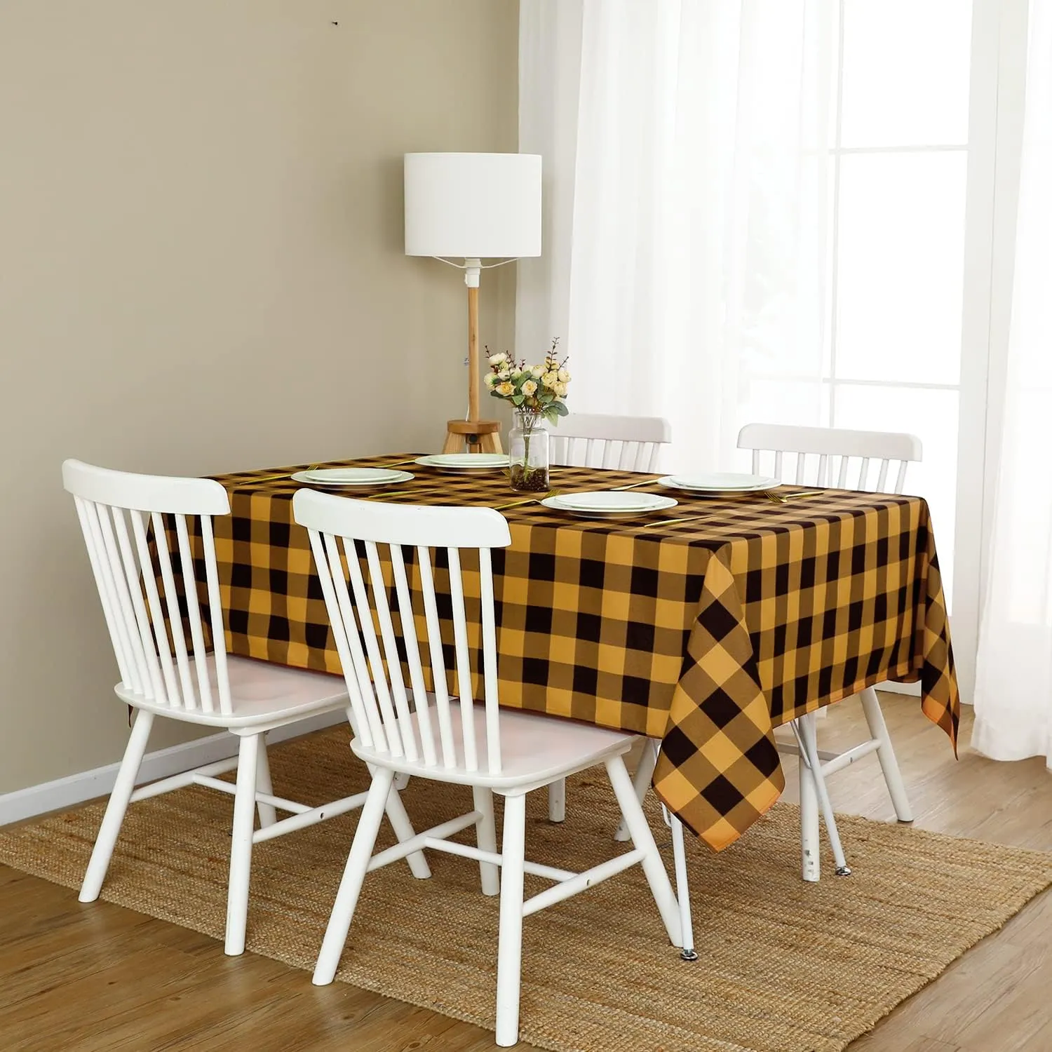 Softalker Halloween Gingham Checkered Rectangle Tablecloth - Buffalo Plaid Table Cloth Waterproof Stain Resistant Washable Table Cover for Kitchen/Party/Holiday - Black and Orange, 60 x 102 Inch