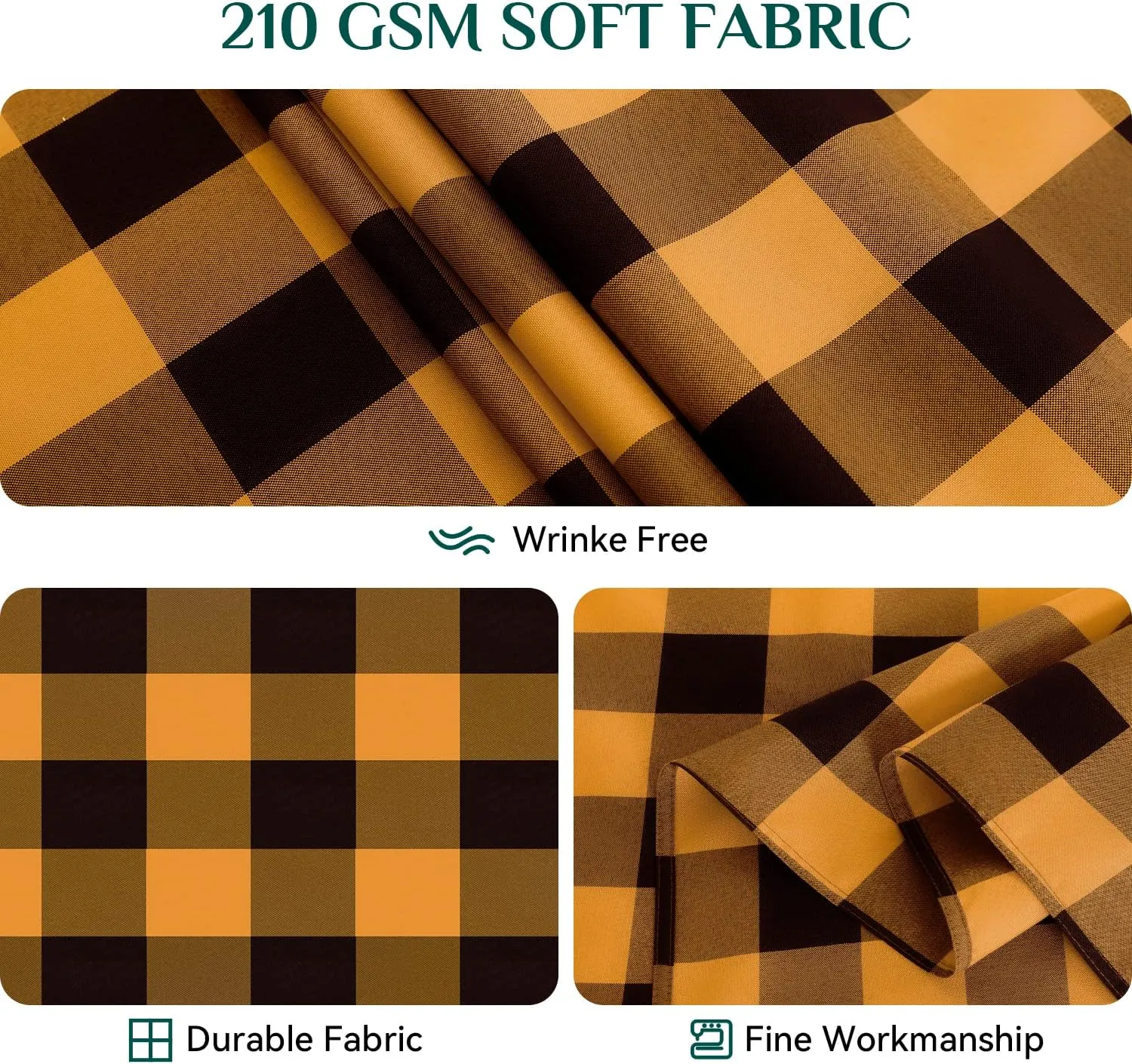 Softalker Halloween Gingham Checkered Rectangle Tablecloth - Buffalo Plaid Table Cloth Waterproof Stain Resistant Washable Table Cover for Kitchen/Party/Holiday - Black and Orange, 60 x 102 Inch