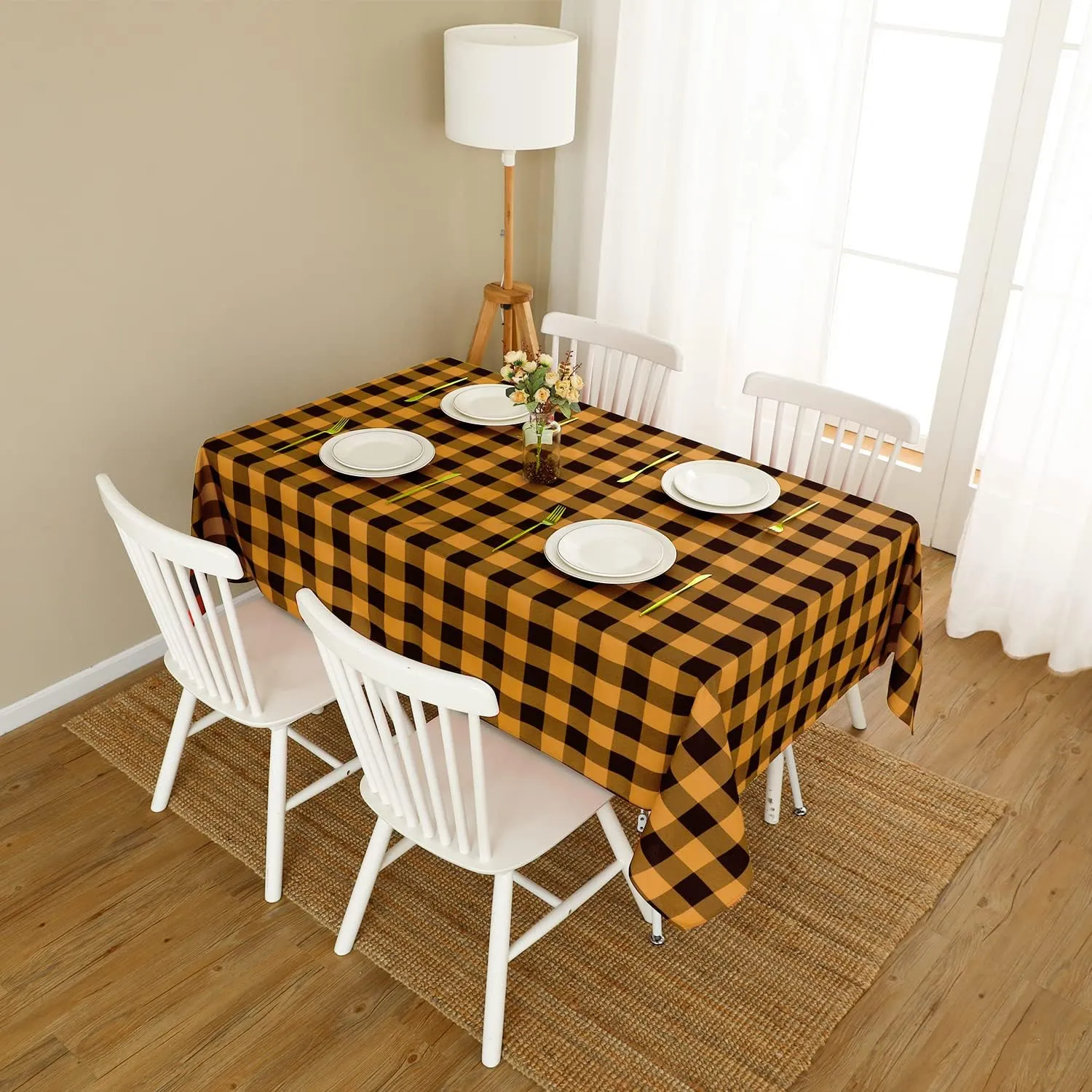 Softalker Halloween Gingham Checkered Rectangle Tablecloth - Buffalo Plaid Table Cloth Waterproof Stain Resistant Washable Table Cover for Kitchen/Party/Holiday - Black and Orange, 60 x 102 Inch