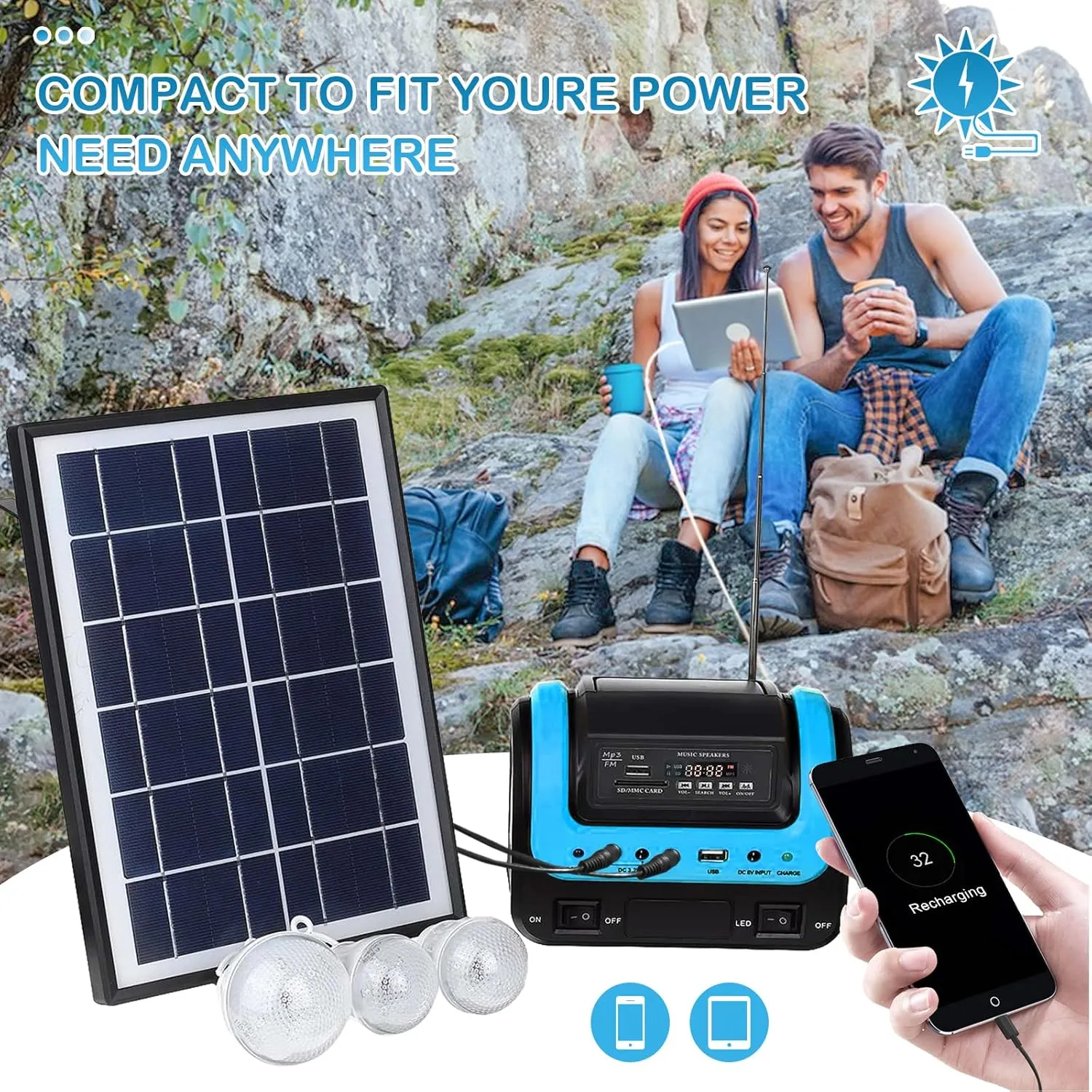 Solar Generator,Portable Power Station with Panel,Portable Power Bank supply with Flashlight,Emergency Generator Solar Powered for Home Use Camping Travel Emergency(Blue)