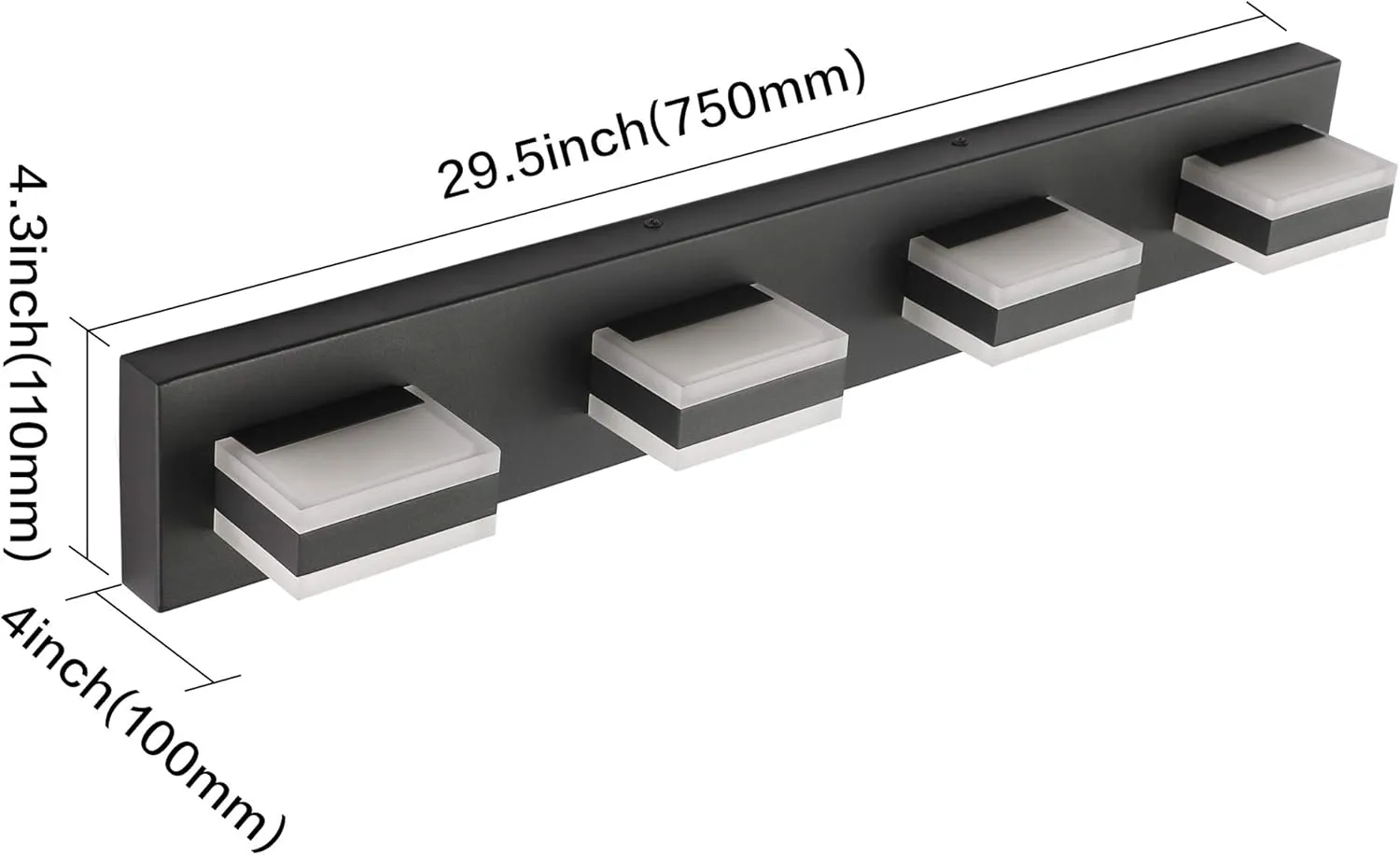 SOLFART Black Bathroom Light Fixtures 4 Lights Bathroom Vanity Light LED Dimmable Matt Black Vanity Lights 32W Cool White 6000K & 0%-100% Brightness Dimmable