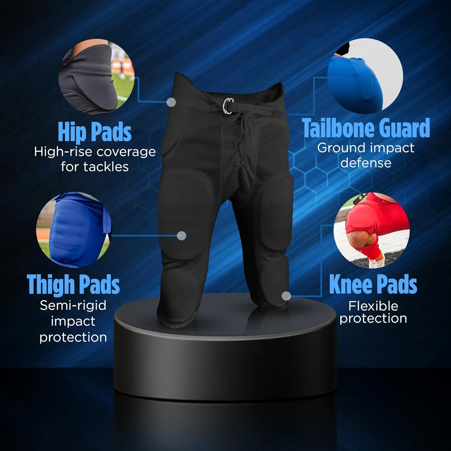 Sports Unlimited Double Knit Integrated Youth Football Pants with Pads - Youth Football Practice Pants for Boys