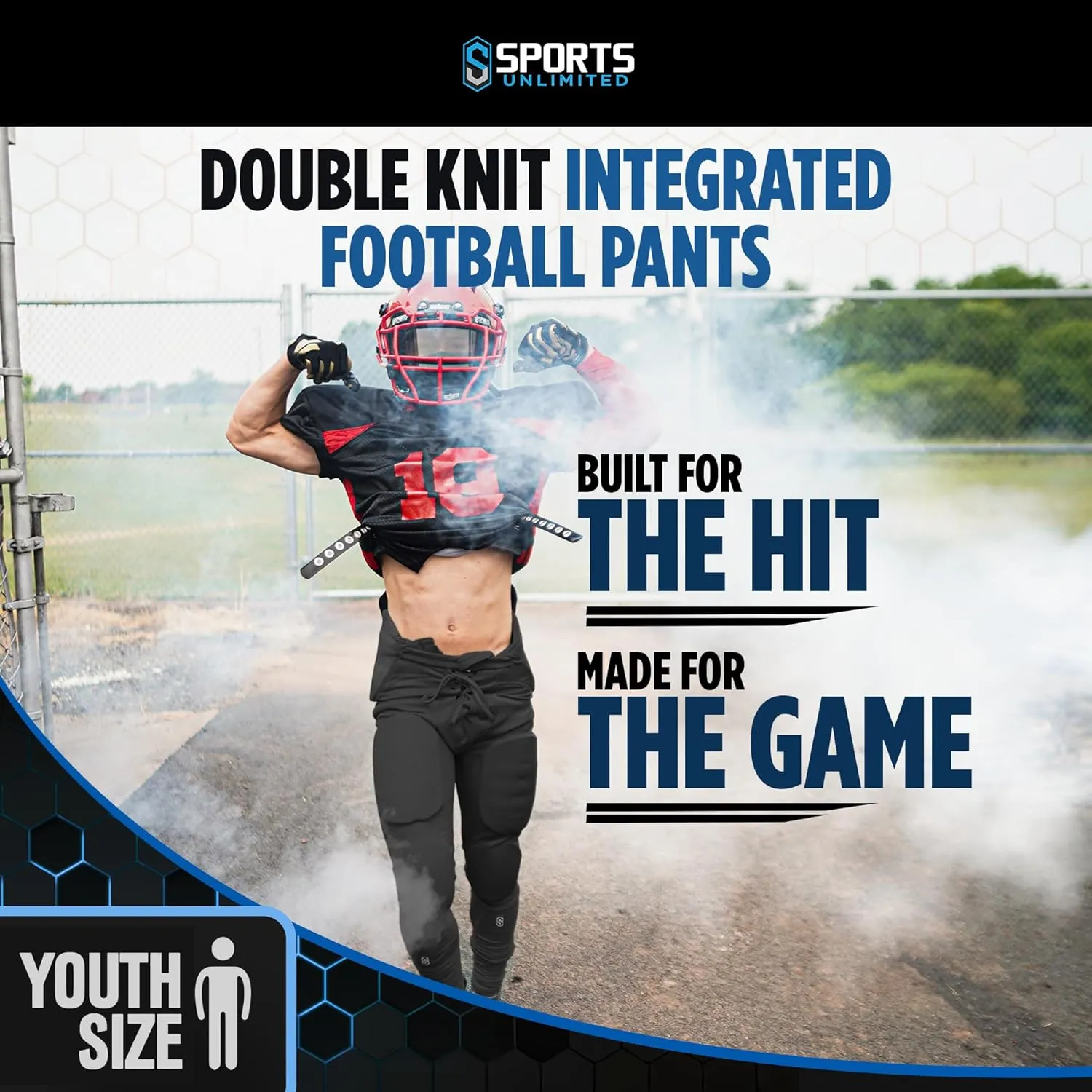 Sports Unlimited Double Knit Integrated Youth Football Pants with Pads - Youth Football Practice Pants for Boys