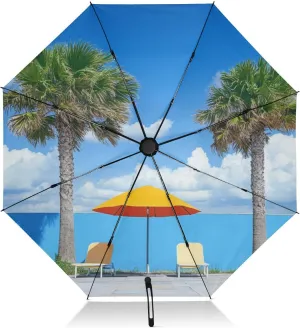 SPRIPORT Palm Chair Sky Blue Portable Folding Umbrella for Rain Windproof Auto Open Close Umbrellas Strong Sun Umbrella for Walking Car Backpack