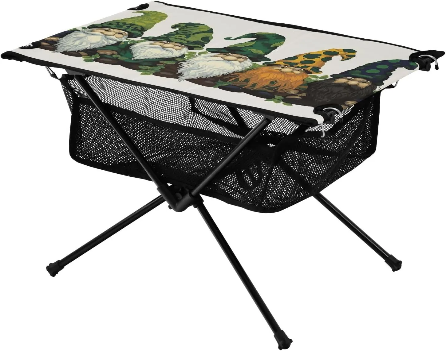 St Patrick's Day Gnomes Portable Folding Camping Table, Compact Lightweight Beach Table with Carrying Bag for Outdoor Picnics, BBQs, Camp