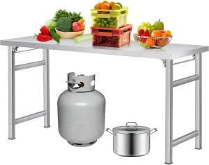 Stainless Steel Folding Table (60x24 in) - Commercial Work Table for Home, Kitchen, Restaurant, Garage, Camping, Outdoor, 520 lbs Load, Foldable Stainless Steel Workstation, Single Tier No Undershelf