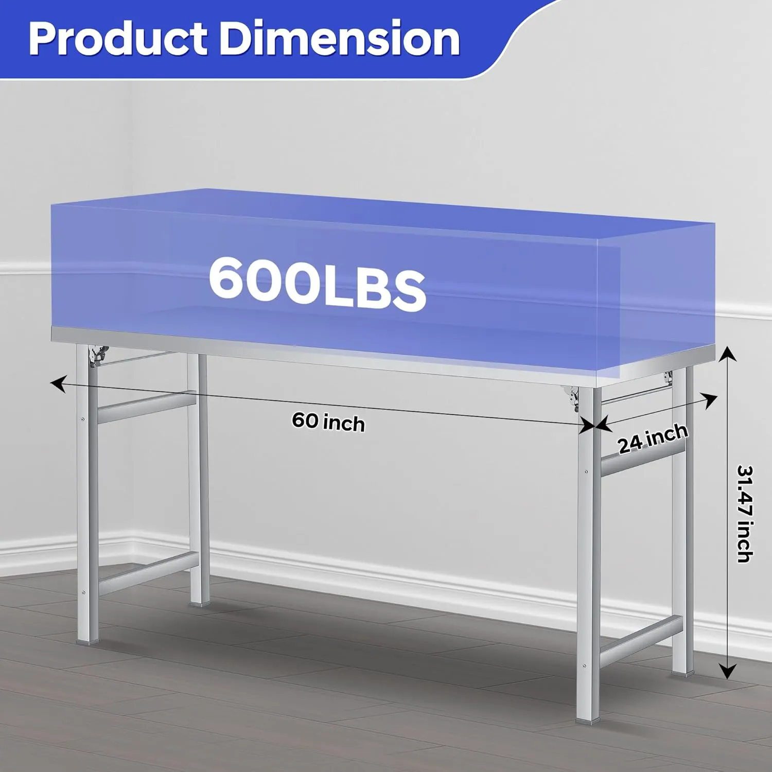 Stainless Steel Folding Table (60x24 in) - Commercial Work Table for Home, Kitchen, Restaurant, Garage, Camping, Outdoor, 520 lbs Load, Foldable Stainless Steel Workstation, Single Tier No Undershelf