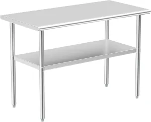 Stainless Steel Table for Prep & Work, NSF Metal Commercial Heavy Duty Table with Adjustable Under Shelf and Foot for Restaurant, Home and Hotel (24x48in)