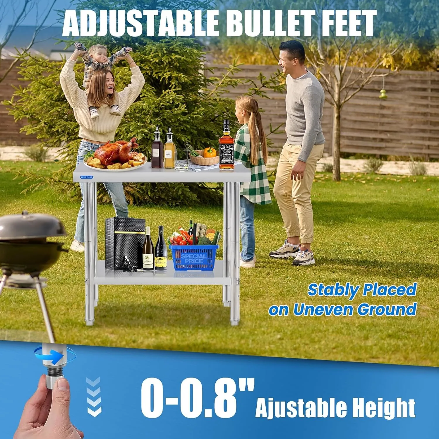 Stainless Steel Table for Prep & Work with Undershelf 24 x 36 Inches NSF Metal Commercial Kitchen Prep Table with Adjustable Under Shelf Worktable for Restaurant Home Outdoor