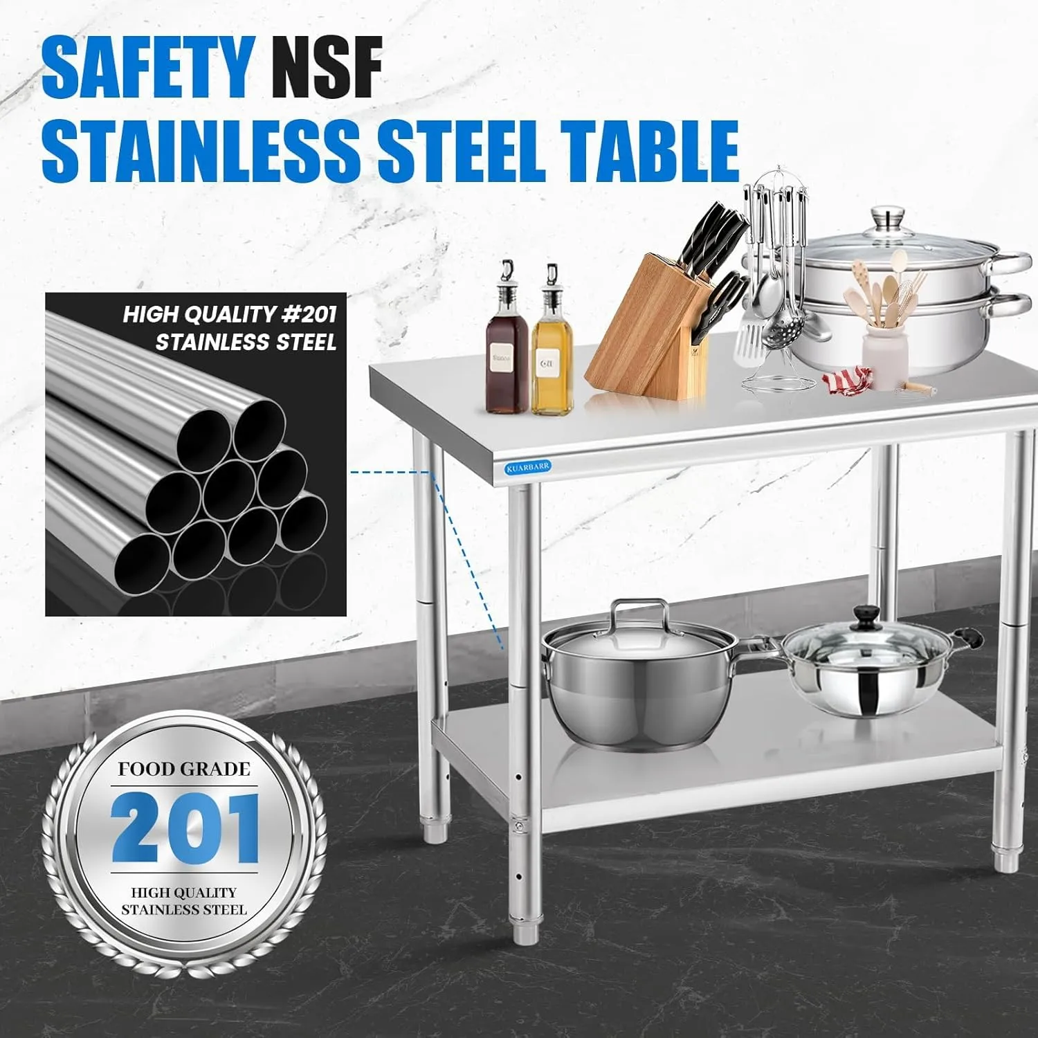 Stainless Steel Table for Prep & Work with Undershelf 24 x 36 Inches NSF Metal Commercial Kitchen Prep Table with Adjustable Under Shelf Worktable for Restaurant Home Outdoor