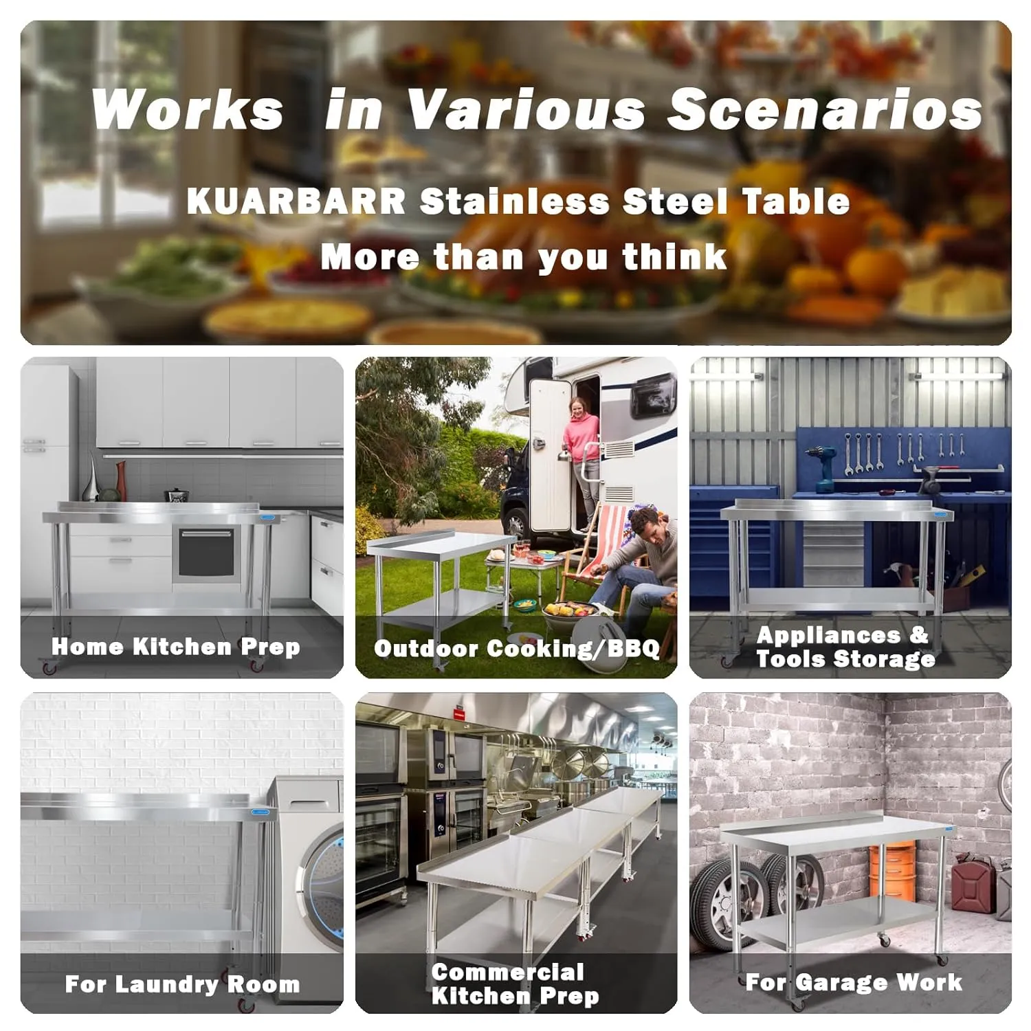 Stainless Steel Table for Prep & Work with Undershelf 24 x 36 Inches NSF Metal Commercial Kitchen Prep Table with Adjustable Under Shelf Worktable for Restaurant Home Outdoor