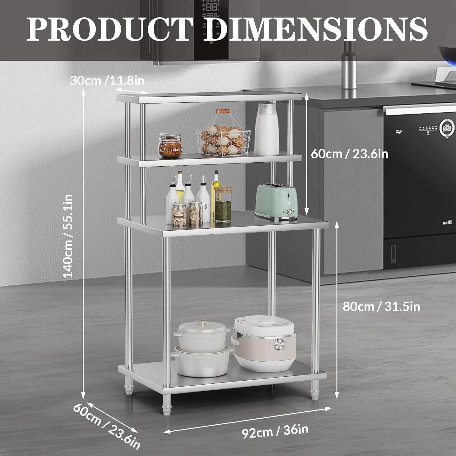 Stainless Steel Work Table with Overshelves, 36 x 24 Inch Heavy Duty Kitchen Prep Table with Adjustable Shelf for Commercial Restaurant, Warehouse, Garage