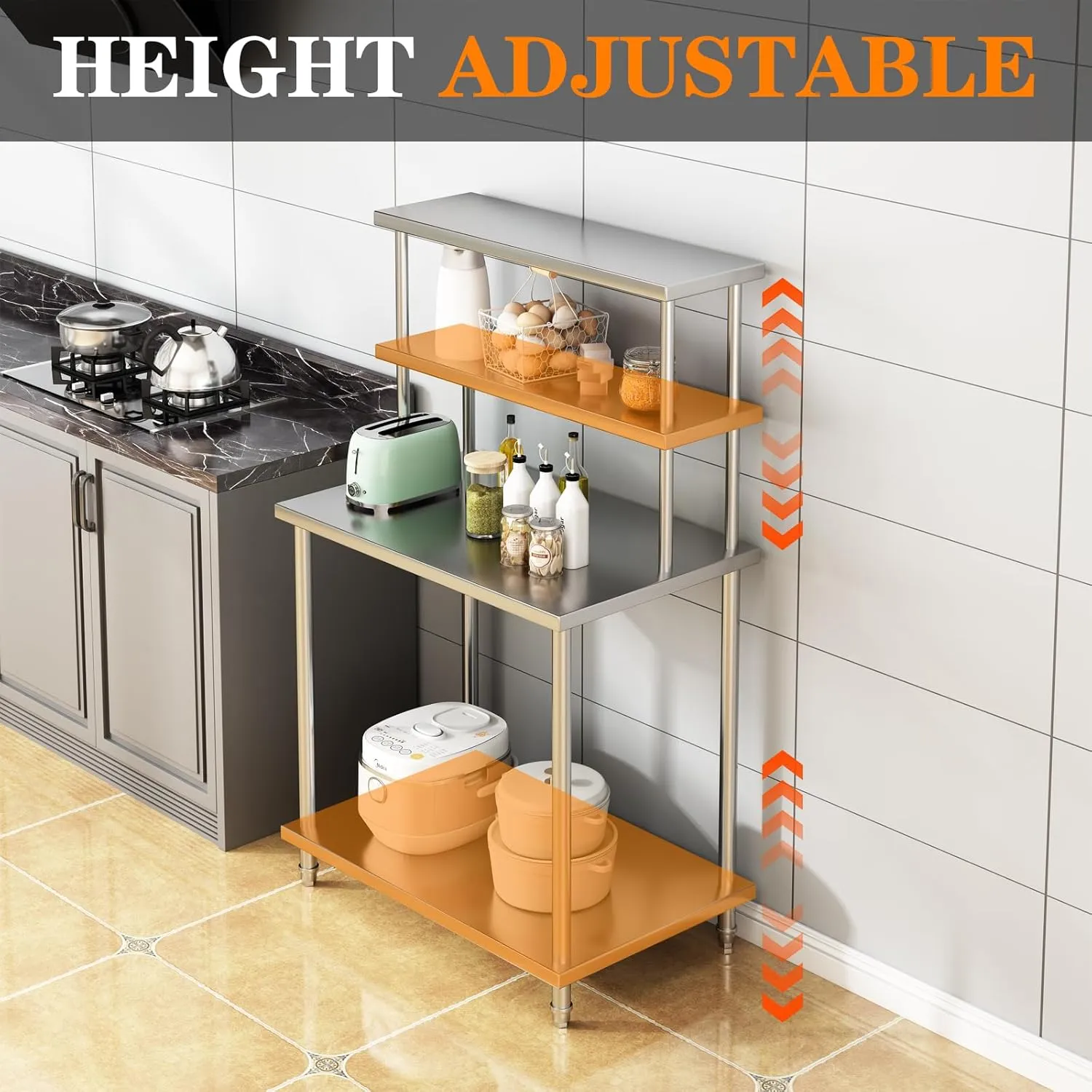 Stainless Steel Work Table with Overshelves, 36 x 24 Inch Heavy Duty Kitchen Prep Table with Adjustable Shelf for Commercial Restaurant, Warehouse, Garage