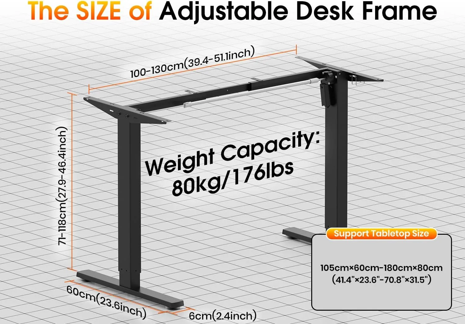 Standing Desk Frame, Electric Stand up Desk Frame Height Adjustable Table Legs Sit Stand Desk Frame, Single Motor Ergonomic Standing Desk Base Workstation, Frame Only, Black
