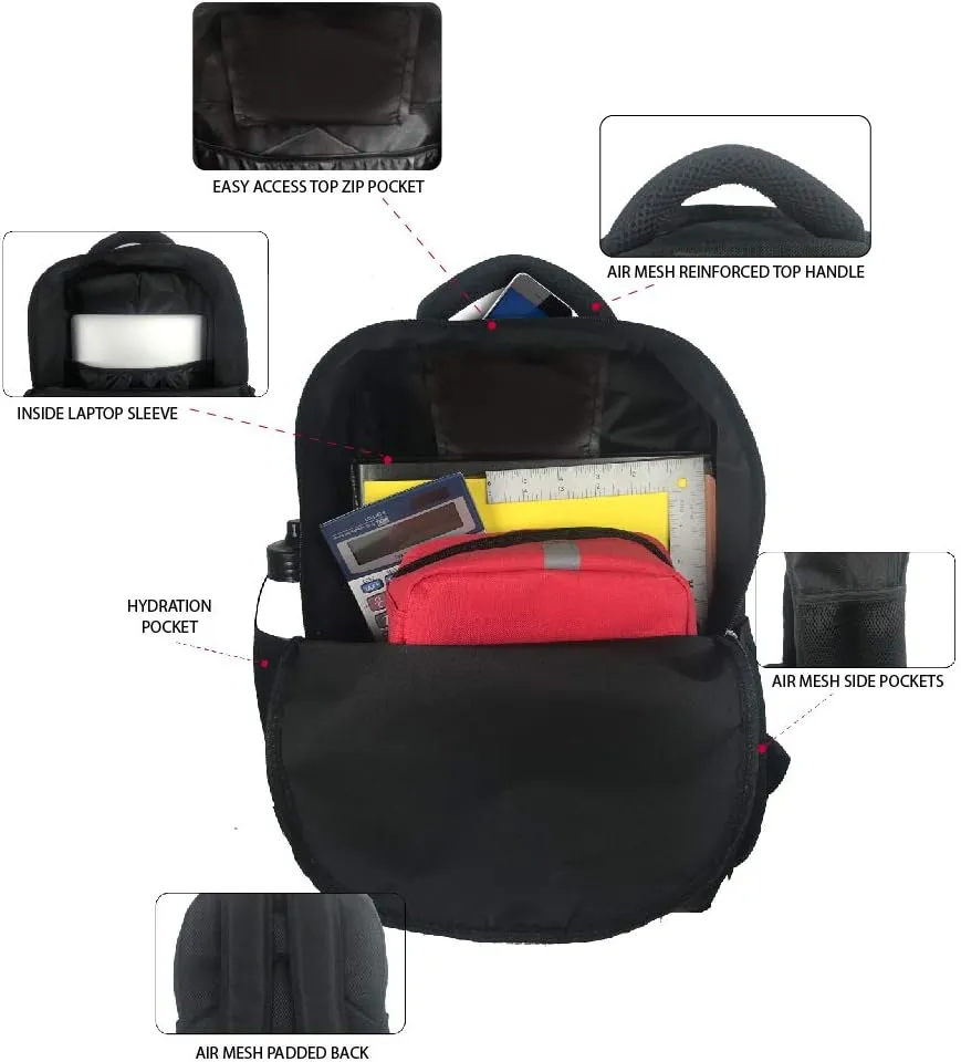 STAR WARS BLACK MANDALORIAN BACKPACK 18 INCH AIR MESH PADDED BAG (Mando Child and the Sun)
