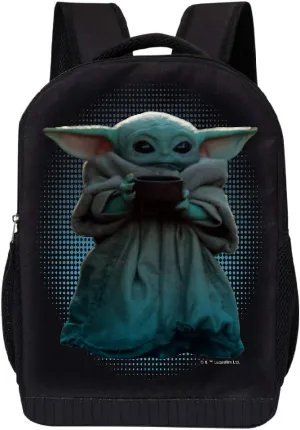 STAR WARS BLACK MANDALORIAN BACKPACK 18 INCH AIR MESH PADDED BAG (The Child and Cup)